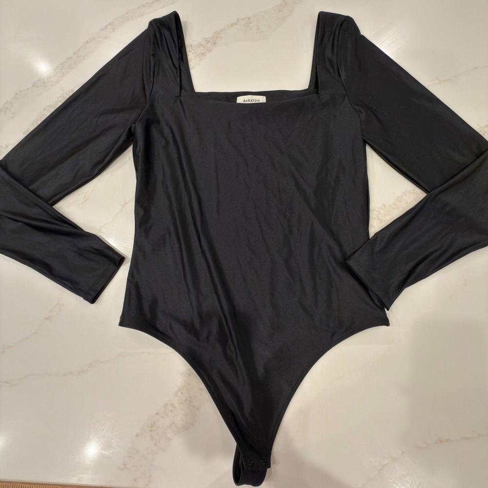 Babaton Aritzia Black Square Neck Long Sleeve Bodysuit Large
